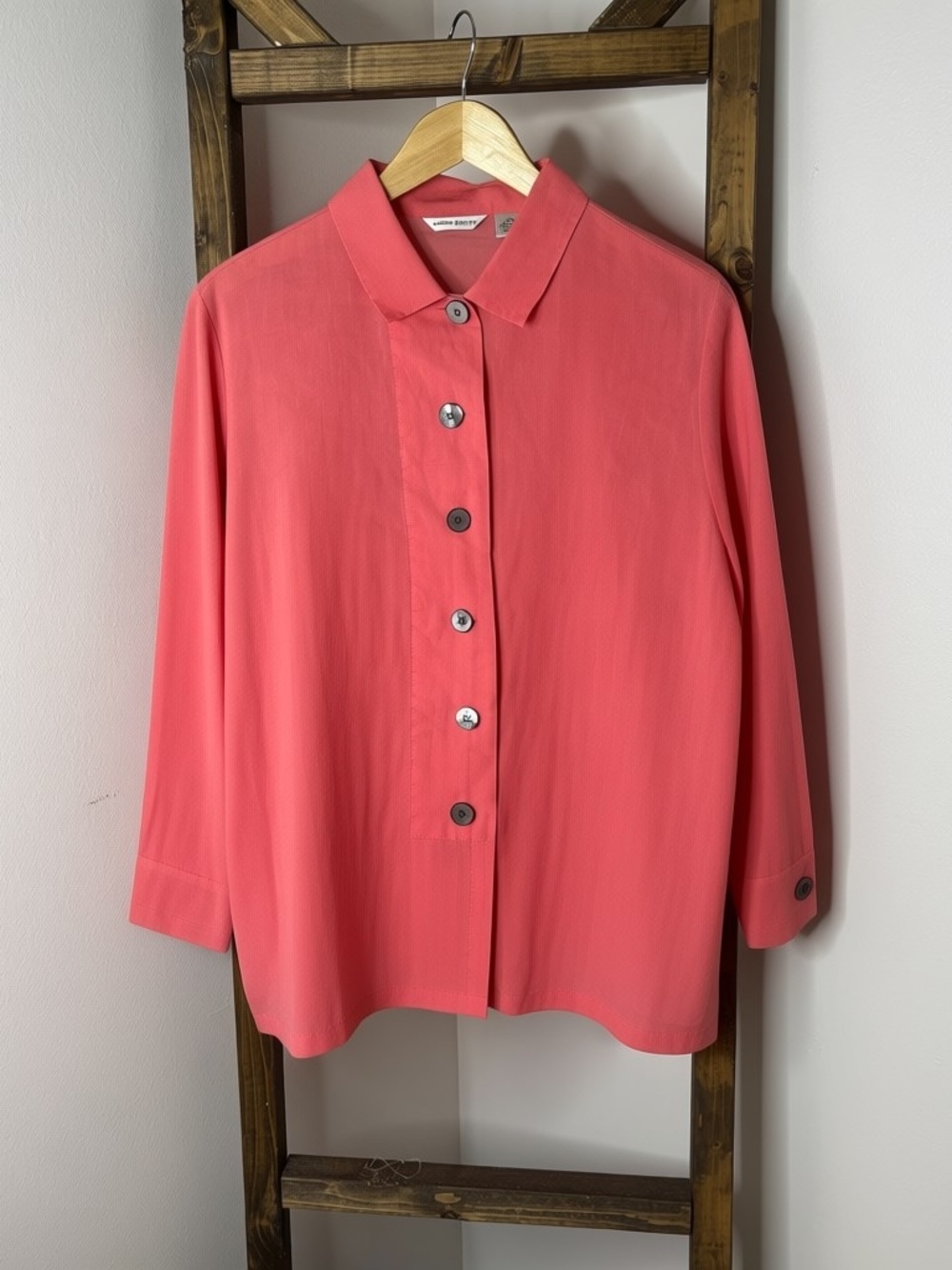 Laura Ashley Coral Button Front Blouse Size XL